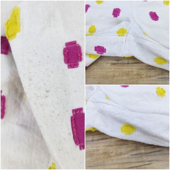 🔹️Anthropologie Cream w/Pink & Yellow Dot Wide Leg Cropped Pants Size 10 - Picture 12 of 15